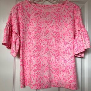 Lilly Pulitzer Pink and White Flutter Sleeve Blouse